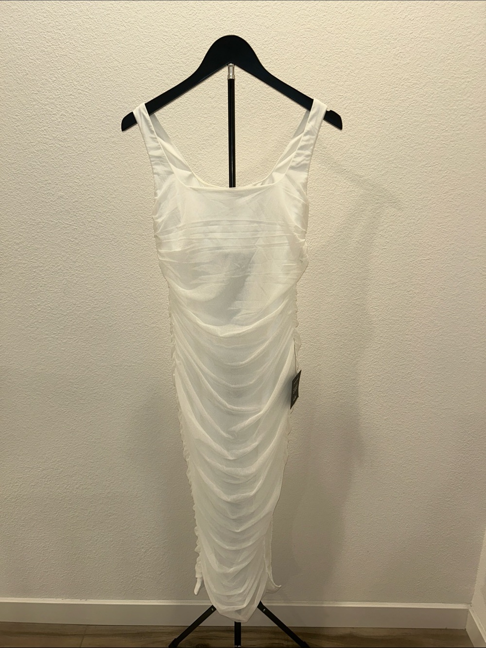 Lulu's White Ruched Tank Midi Dress with Scoop Neck
